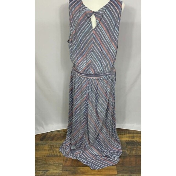 Lane Bryant Womens Dress 22 Gray Multicolor Striped Sleeveless Maxi Belted Grey - Picture 4 of 11